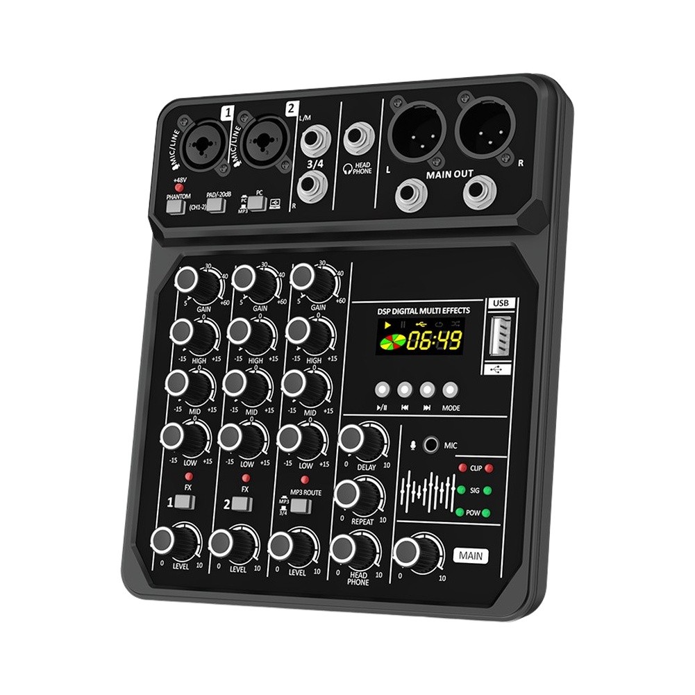 Audio Music Mixer - خلاط صوتي محمول بأربع قنوات مع